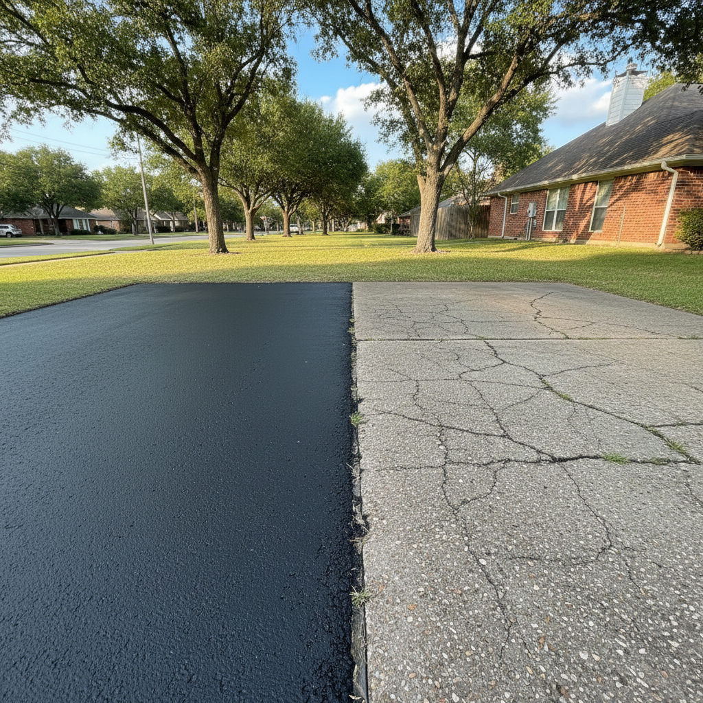 Completed asphalt repair work at a residential property in Houston , TX