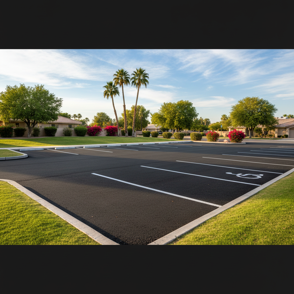 Completed parking lot paving work at a residential property in Phoenix, AZ