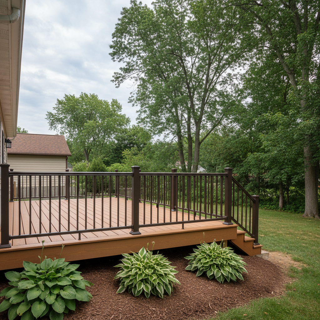 Completed deck railing installation work at a residential property in Woonsocket, RI