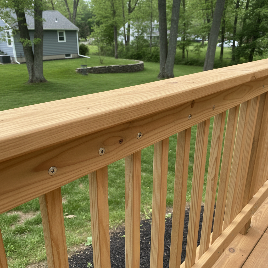 Completed deck railing installation work at a residential property in North Attleborough, MA