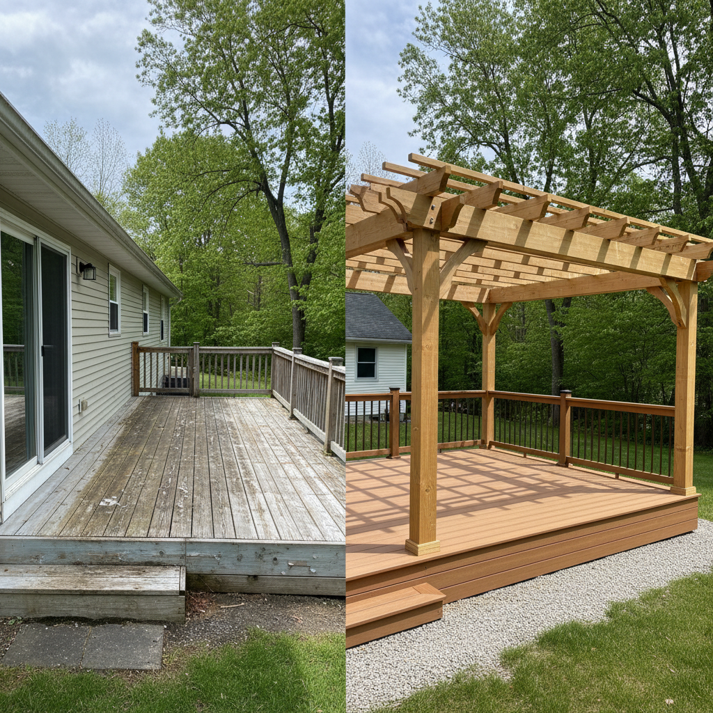 Completed pergola construction work at a residential property in Woonsocket, RI