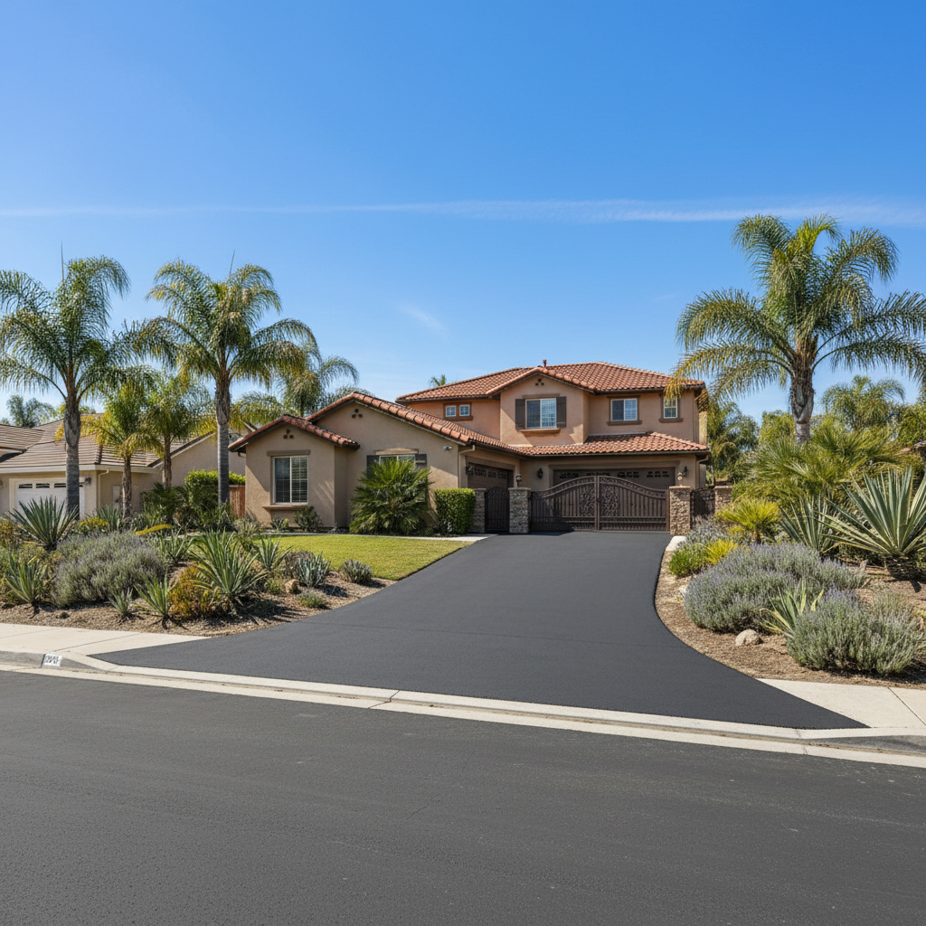 Completed driveway paving work at a residential property in Brea, CA