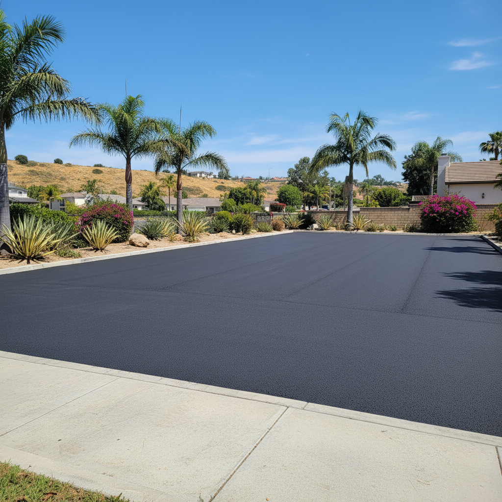 Completed parking lot paving work at a residential property in San Diego, CA