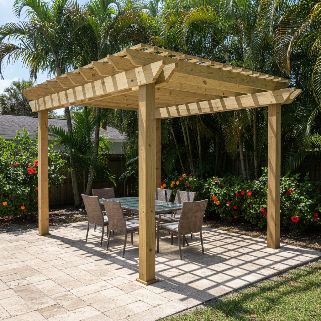Completed pergola construction work at a residential property in Fort Lauderdale, FL