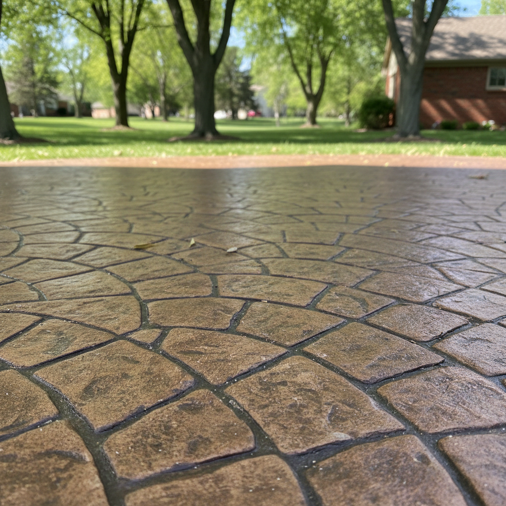 Completed stamped concrete work at a residential property in Naperville, IL