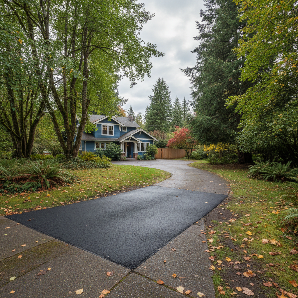 Completed asphalt patching work at a residential property in Portland, OR