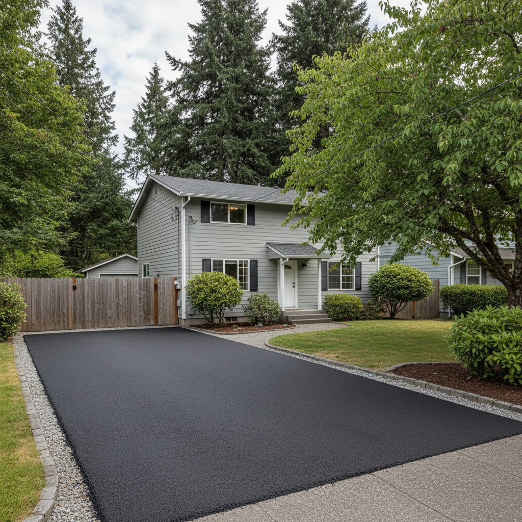 Completed asphalt paving work at a residential property in Portland, OR