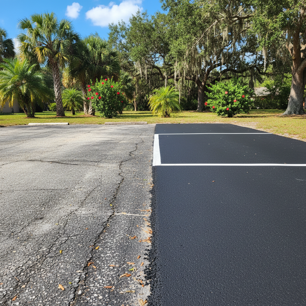 Completed asphalt striping work at a residential property in Tampa, FL