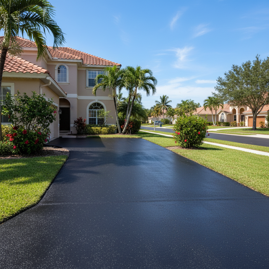 Completed asphalt sealcoating work at a residential property in Sarasota, FL