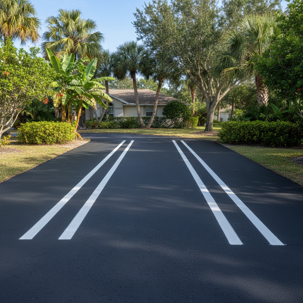 Completed asphalt striping work at a residential property in Sarasota, FL