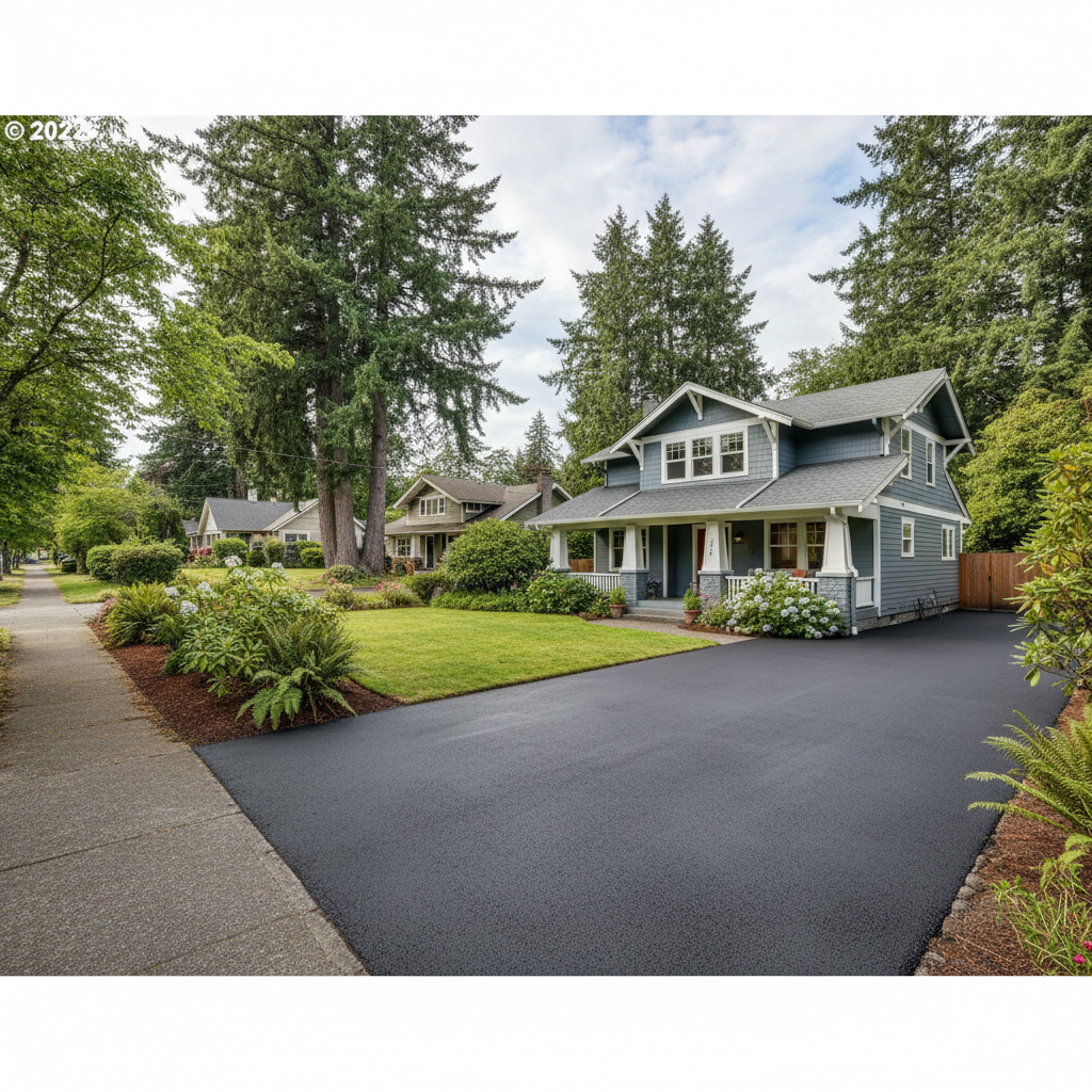 Completed asphalt sealcoating work at a residential property in Portland, OR