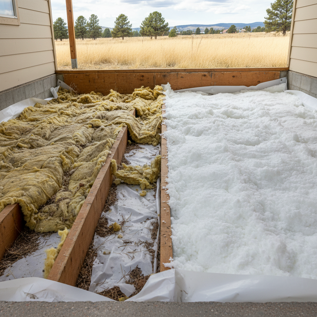 Completed crawl space insulation work at a residential property in Laurel, MT
