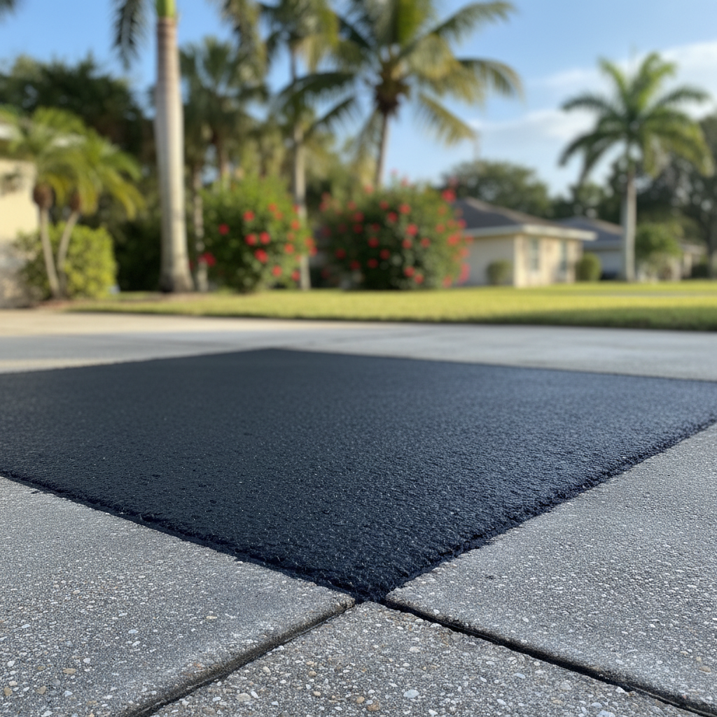 Completed asphalt repair work at a residential property in Tampa, FL