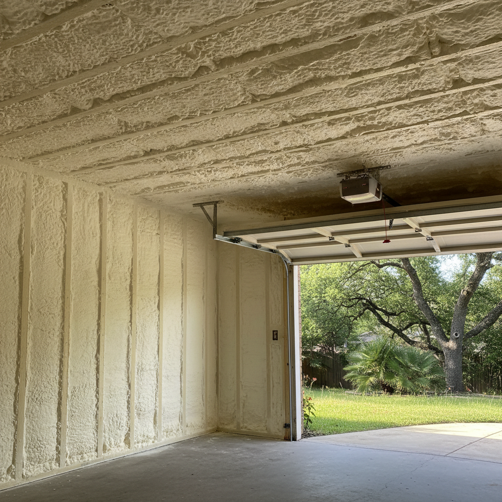Completed garage insulation work at a residential property in Austin, TX