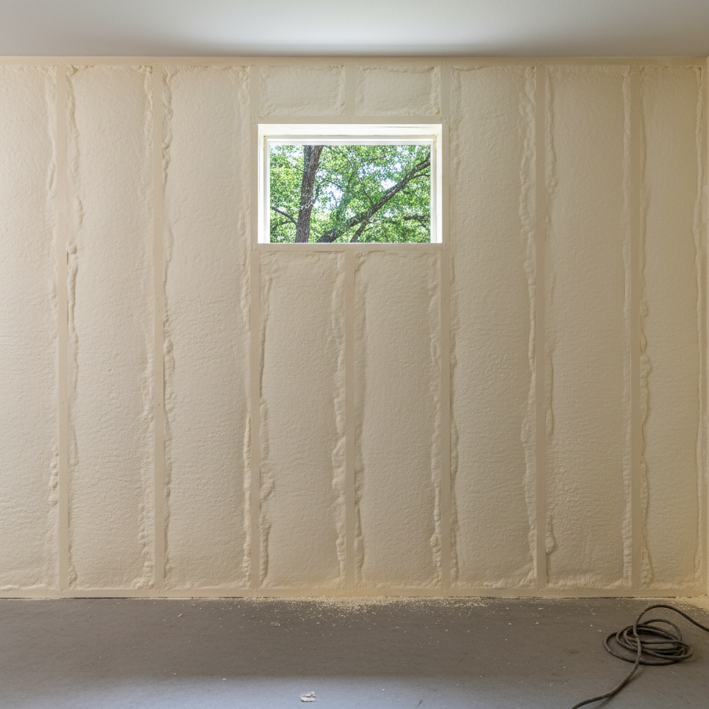 Completed basement insulation work at a residential property in New Braunfels, TX