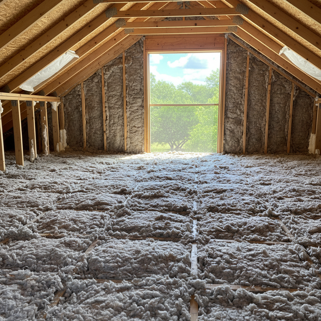 Completed attic insulation work at a residential property in New Braunfels, TX