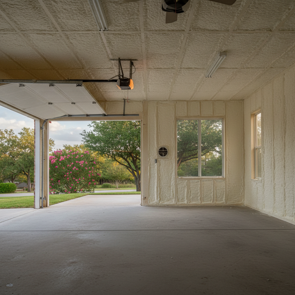 Completed garage insulation work at a residential property in San Marcos, TX