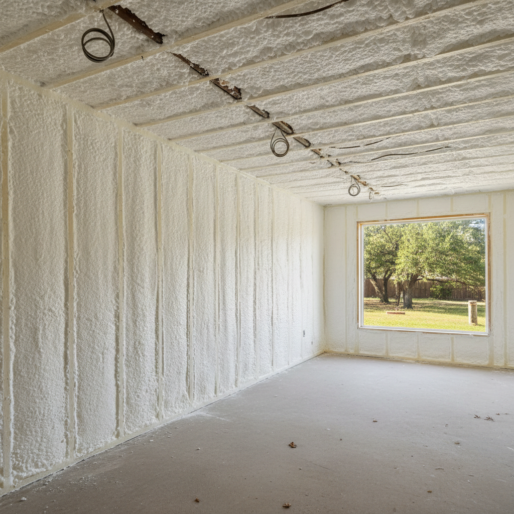 Completed basement insulation work at a residential property in Kyle, TX