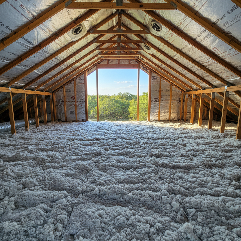 Completed blown-in insulation work at a residential property in Kyle, TX