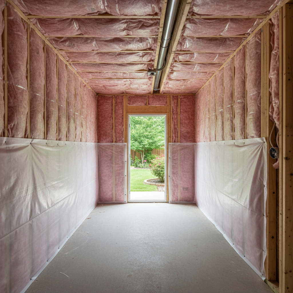 Completed basement insulation work at a residential property in Pflugerville, TX