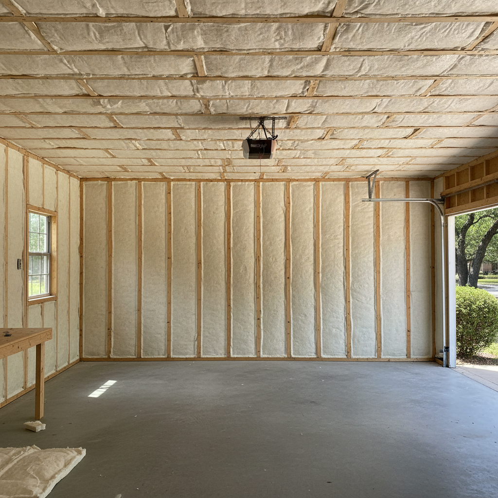 Completed garage insulation work at a residential property in Georgetown, TX