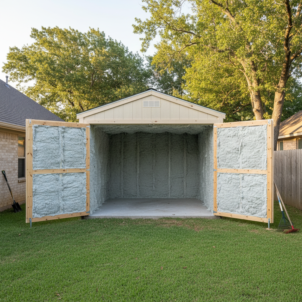 Completed shed insulation work at a residential property in Georgetown, TX