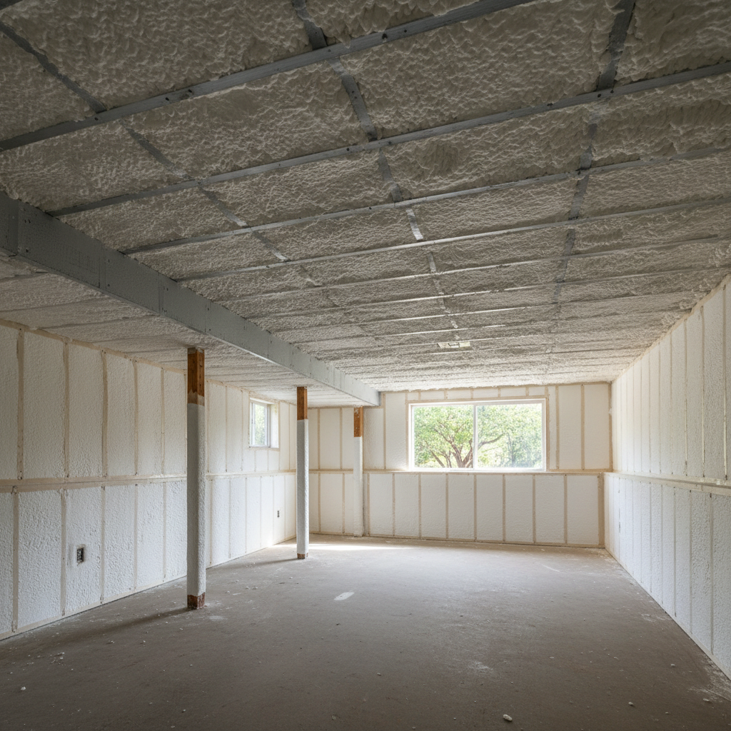Completed basement insulation work at a residential property in Pflugerville, TX