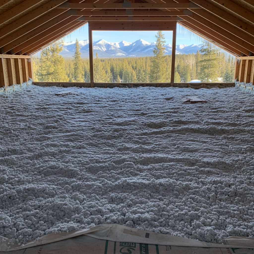 Completed blown-in insulation work at a residential property in Big Sky, MT