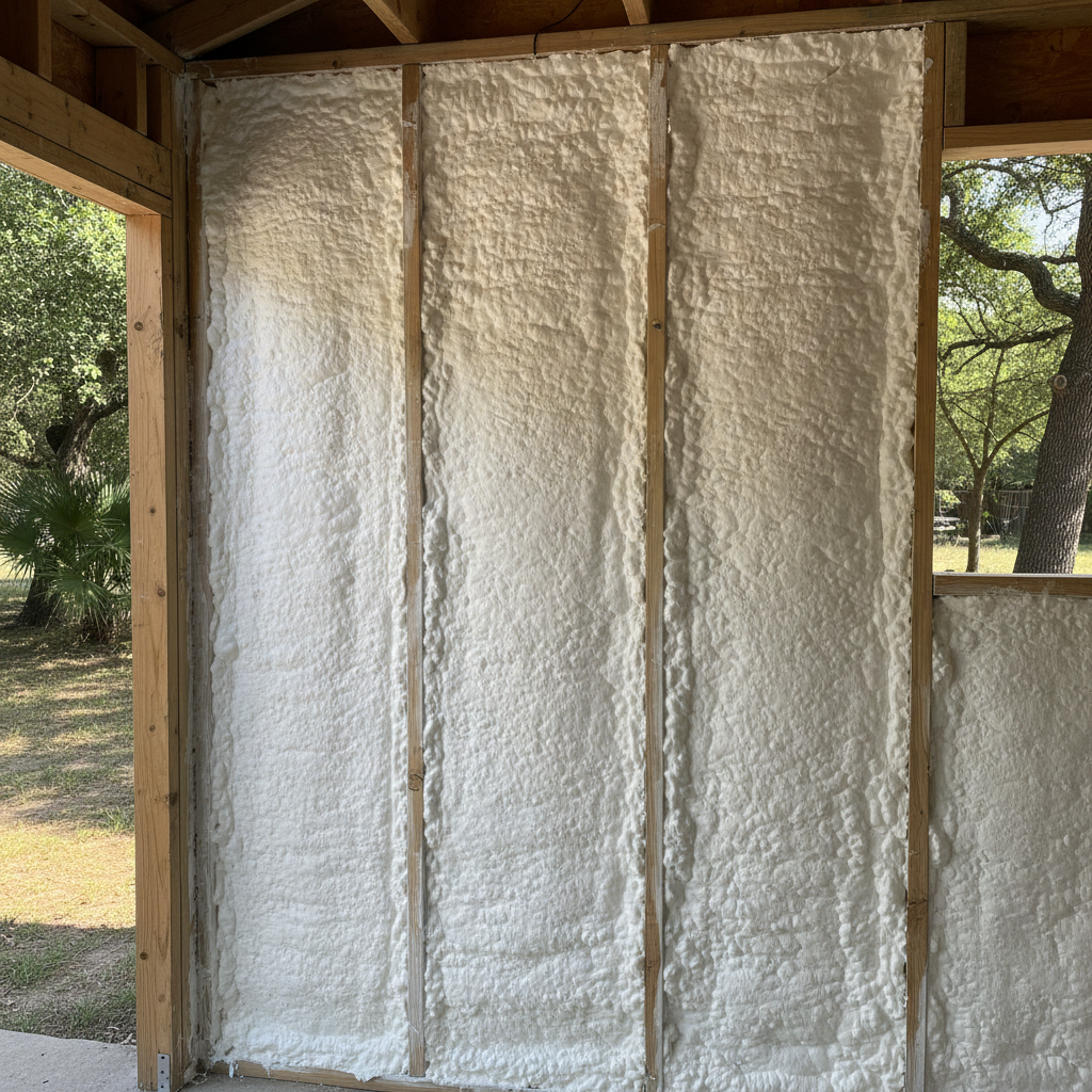 Completed shed insulation work at a residential property in Georgetown, TX