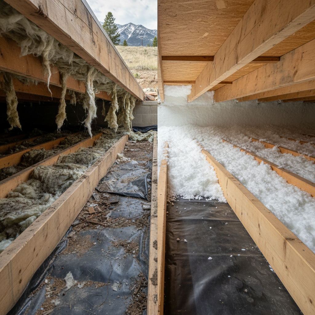 Completed crawl space insulation work at a residential property in Bozeman, MT