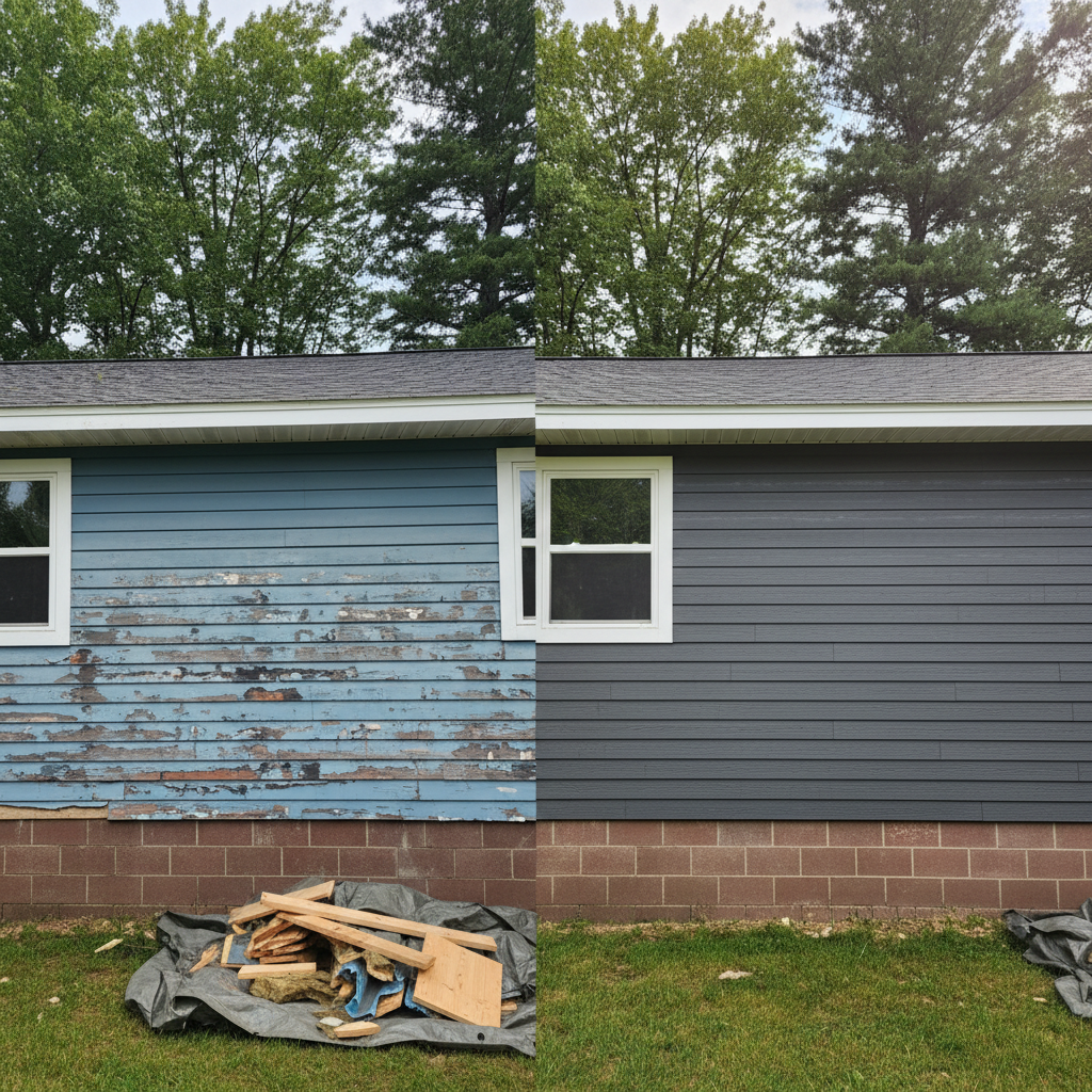 Completed siding removal work at a residential property in Hermantown, MN