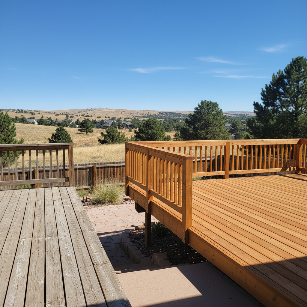 Completed deck repair work at a residential property in Highlands Ranch, CO