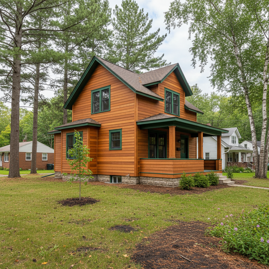 Completed wooden siding work at a residential property in Cloquet, MN