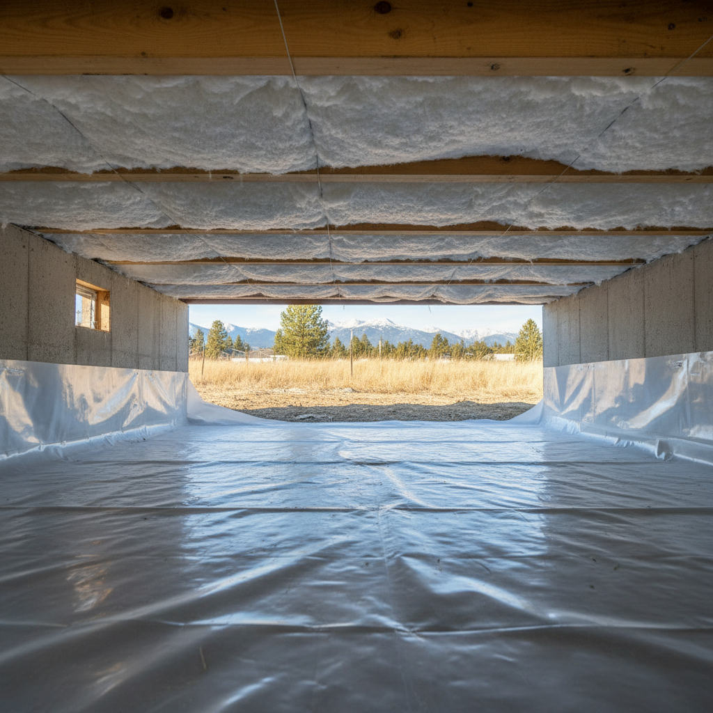 Completed crawl space insulation work at a residential property in Bozeman, MT