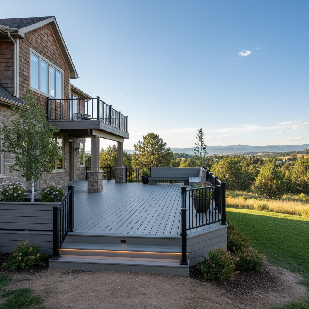 Completed composite decks work at a residential property in Lakewood, CO