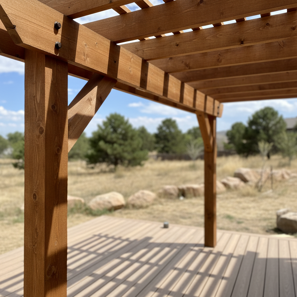 Completed pergola construction work at a residential property in Lakewood, CO