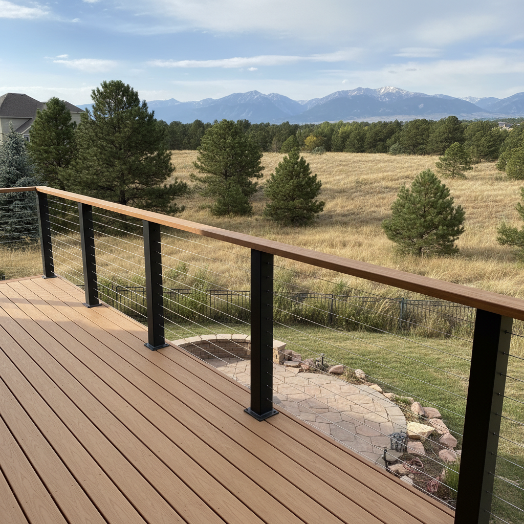 Completed deck railing installation work at a residential property in Highlands Ranch, CO