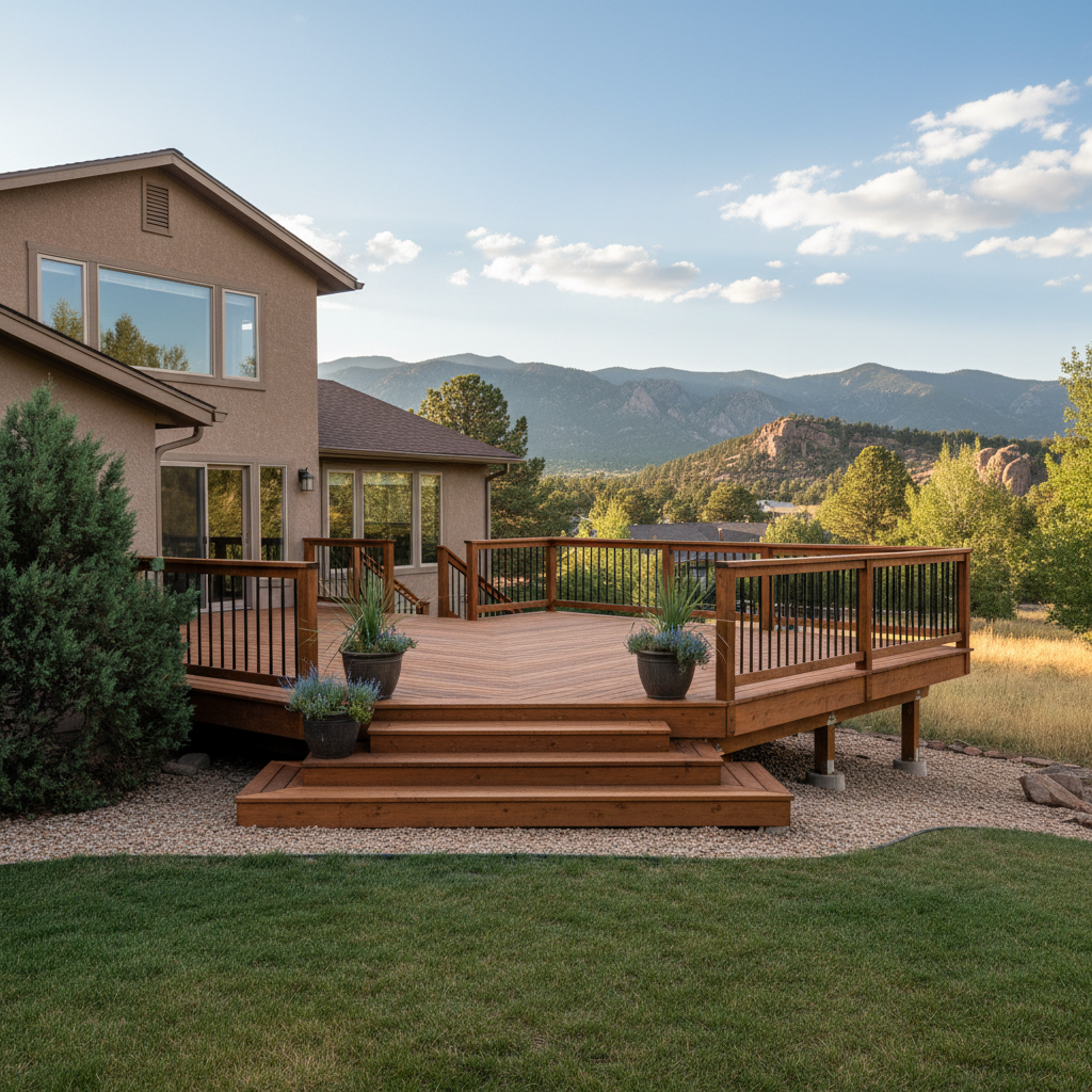 Completed wooden decks work at a residential property in Golden, CO