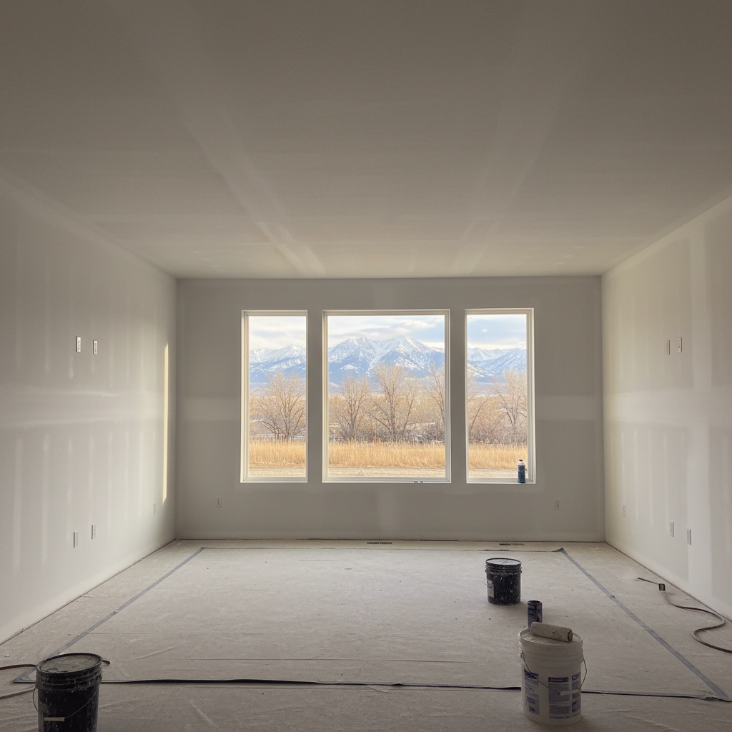 Completed drywall priming work at a residential property in Orem, UT