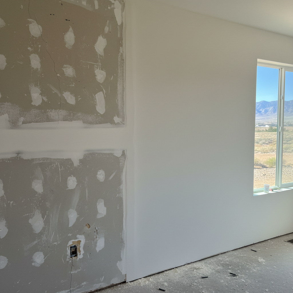 Completed drywall finishing work at a residential property in Layton, UT