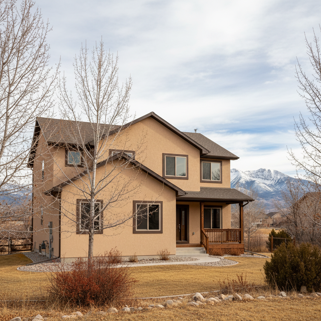 Completed stucco installation work at a residential property in Layton, UT