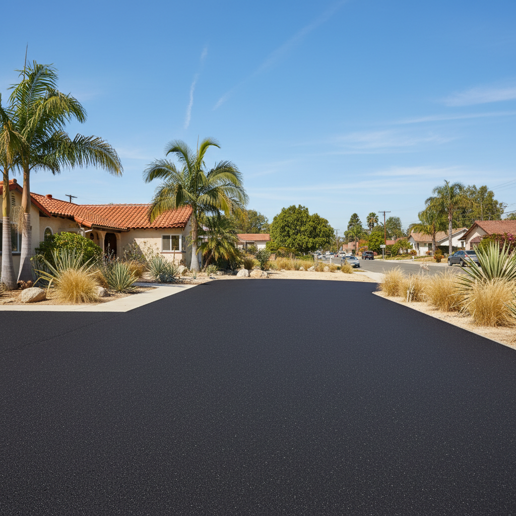 Completed asphalt paving work at a residential property in Van Nuys, CA
