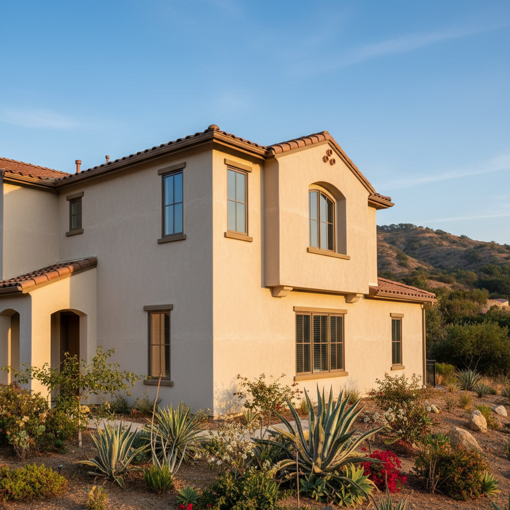 Completed stucco installation work at a residential property in San Dimas, CA