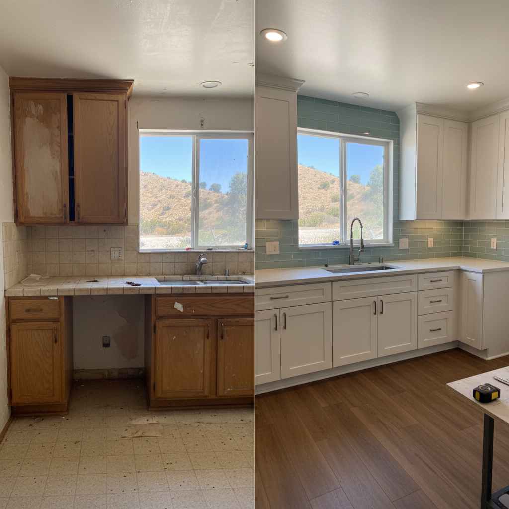 Completed cabinet installation work at a residential property in Corona, CA