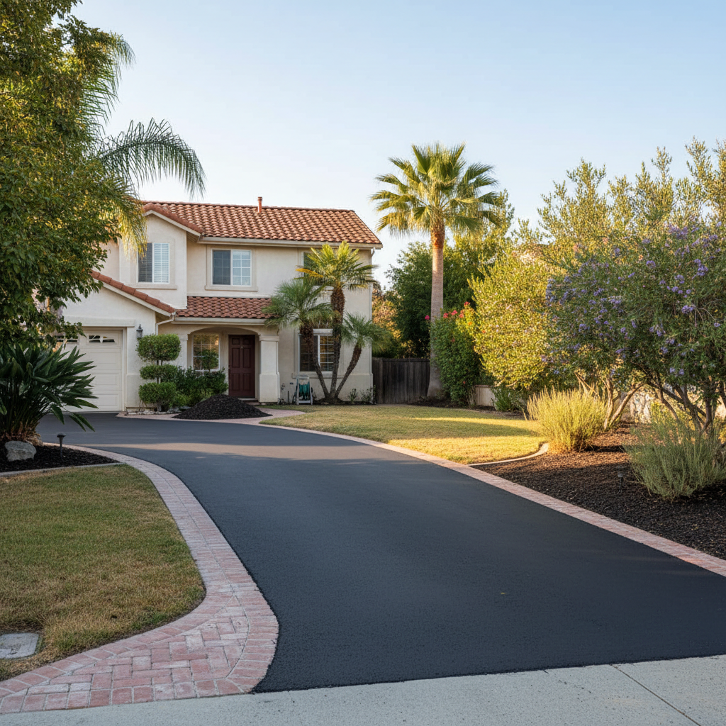 Completed residential asphalt work at a residential property in Placentia, CA