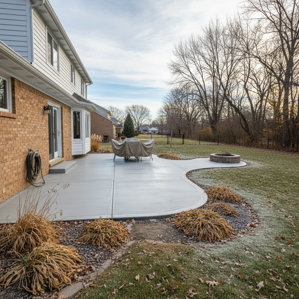 Completed concrete installation work at a residential property in Aurora, IL