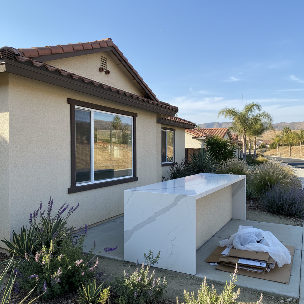 Completed countertop installation work at a residential property in Corona, CA