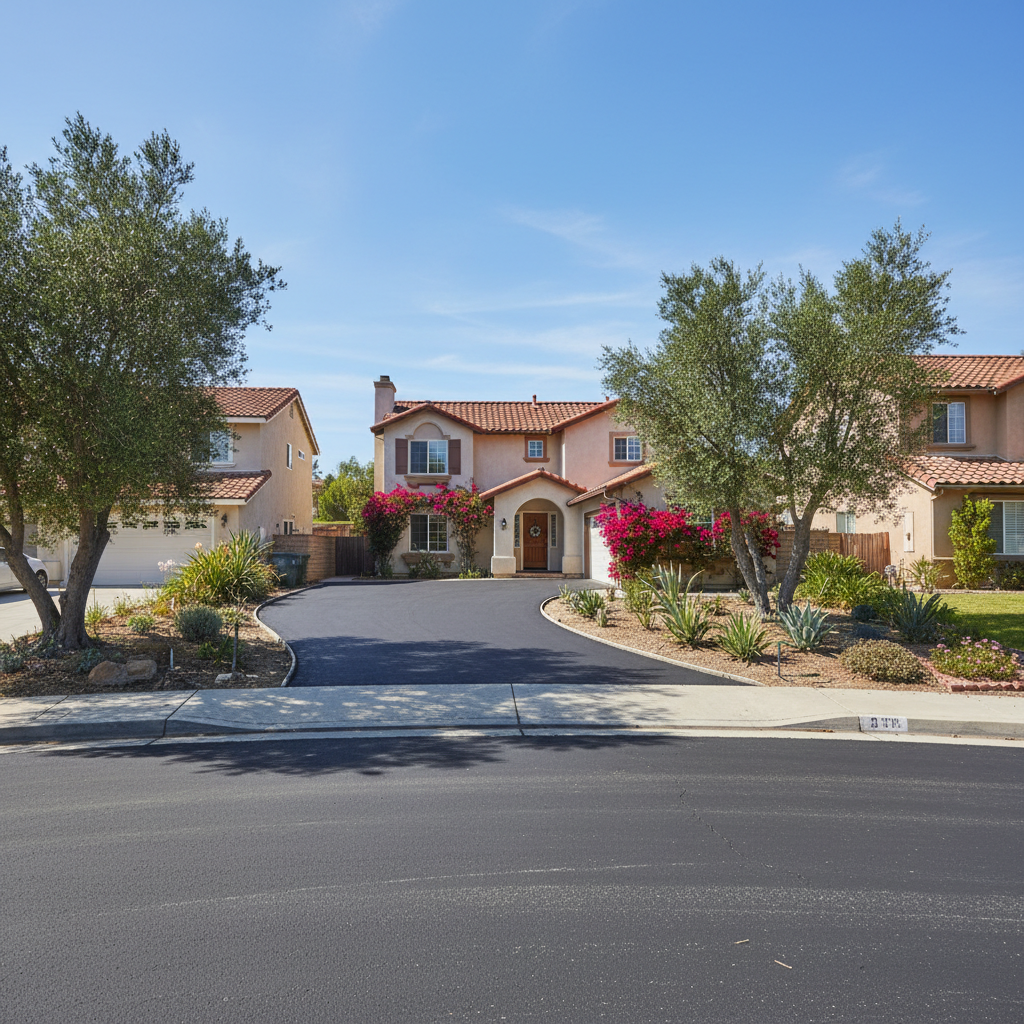 Completed asphalt paving work at a residential property in Placentia, CA