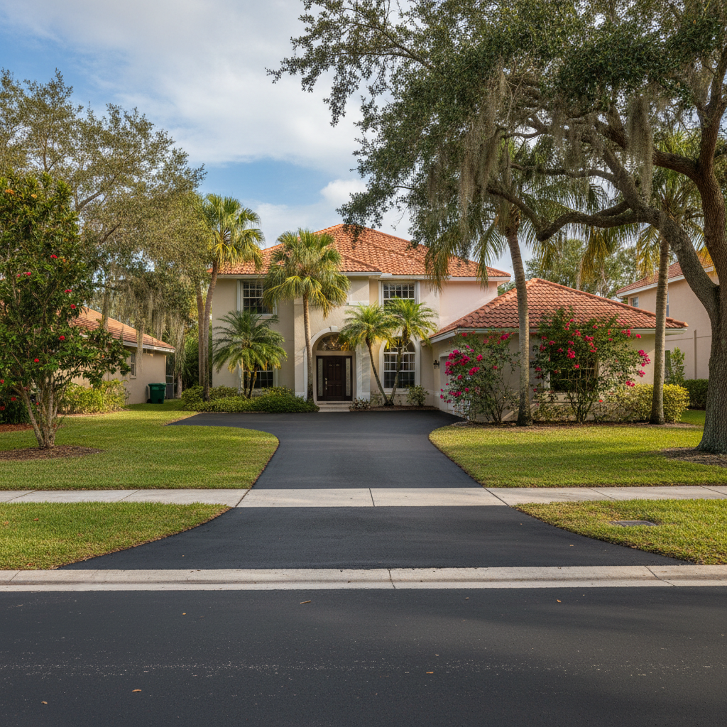 Completed asphalt paving work at a residential property in Sunrise, FL