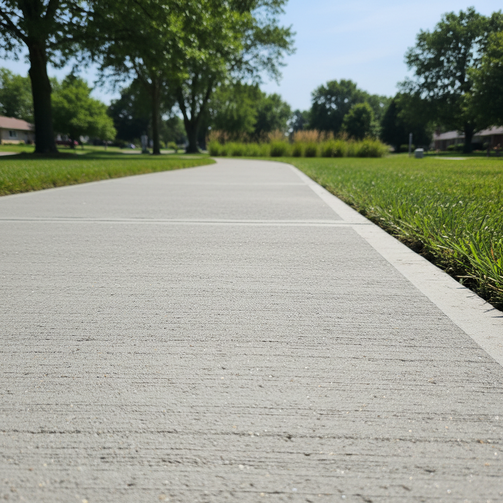 Completed concrete sidewalks work at a residential property in Aurora, IL